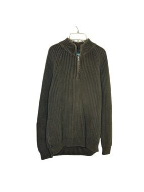 Lauren Ralph Lauren Green Ribbed Quarter Zip Cotton Sweater Size M